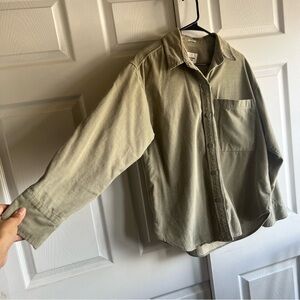 Abercrombie & Fitch Khaki Oversized Corduroy Button Up Shirt